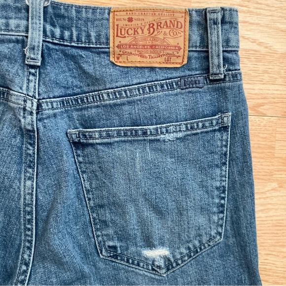 Lucky Brand The High Rise Tomboy Two Tone Ripped Raw Hem Straight Leg Jeans 4 27 - Picture 9 of 10